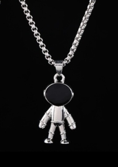 LEEKER COOL SPACE ASTRONAUT  PENDANT STAINLESS STEEL NECKLACE TRENDY SIMPLE SILVER BLACK COLOR  JEWELRY