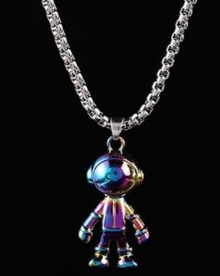 Leeker Cool Space Astronaut  Pendant Stainless Steel Necklace Men Trendy Simple Rainbow Colour  Multicolour Jewellery