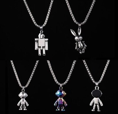 Robot Pendant Stainless Steel Necklace Trendy Simple Silver Colour Jewellery