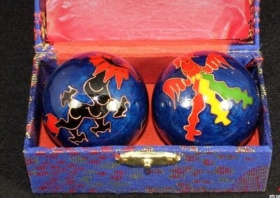 Feng Shui Health Exercise Stress Relief Balls Dragon and Phoenix Chinese Blue  2pcs × 5.5cm 