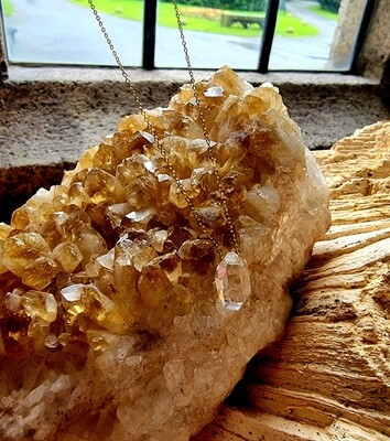 Herkimer  Diamond Amulet Pendant 925 Gold