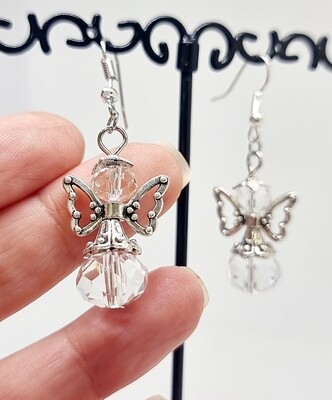 Angel Earrings Clear Rock Crystal Quartz Silver Earrings.