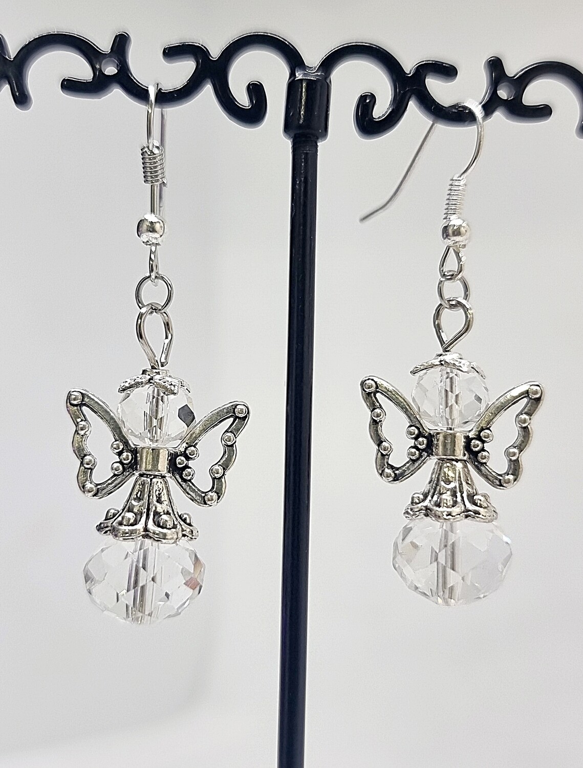 Angel Earrings Clear Rock Crystal Quartz Silver Earrings.