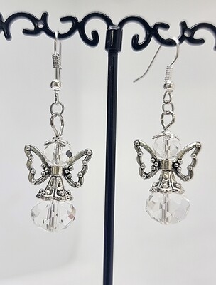 Angel Earrings Clear Rock Crystal Quartz Silver Earrings.