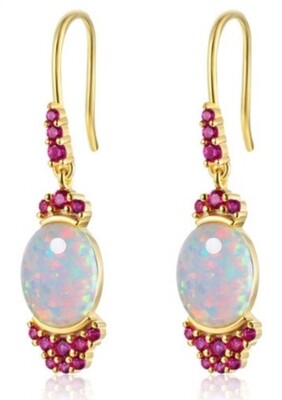Ethiopian Opal Ruby Crystal Earrings 925 Sterling Silver Gold Filled 