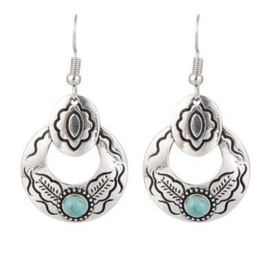 Turquoise Silver Flower Leaf Earrings