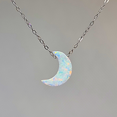 White Fire Opal Moon Shape Crystal Pendant pure 925 Sterling Silver 