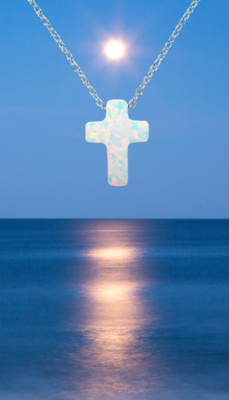 White Fire Opal Crystal Cross Pendant 925 Sterling Silver 