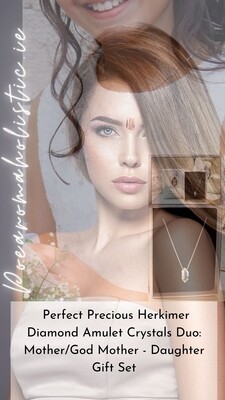 Herkimer Diamond Amulets &quot;Spirit and Soul&quot; Mother - Daughter Duo Set 925 Sterling Silver \ Gold
