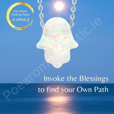 Hamsa Hand White Fire Opal Crystal Amulet Pendant 925 Sterling Silver 