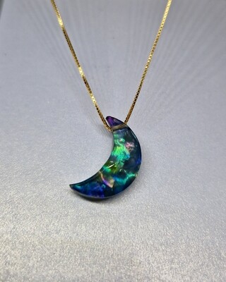 Rainbow Moon Ammolite crystal Necklace Amulet Crescent Moon Necklace Pendant Blue Rainbow Multicolour 925 Sterling Silver 