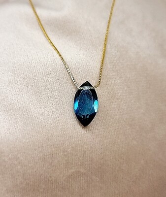 London Blue Topaz Necklace Amulet Crystal Marquise Shape Pendant 925 Sterling Silver / Gold