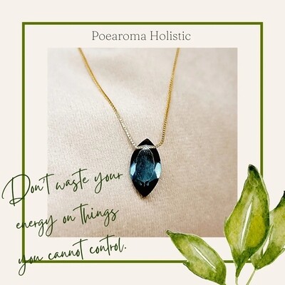 London Blue Topaz Necklace Amulet Crystal Marquise Shape Pendant 925 Sterling Silver / Gold