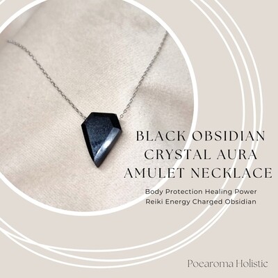 Black Obsidian Pendant Crystal Amulet Aura Body Protection Amulet Pendant  Necklace 
