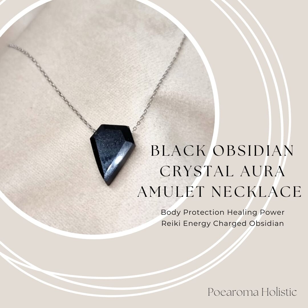 Black Obsidian Pendant Crystal Amulet Aura Body Protection Amulet Pendant  Necklace 