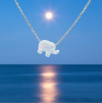 Elephant White Fire Opal Crystal Amulet Pendant 925 Sterling Silver 