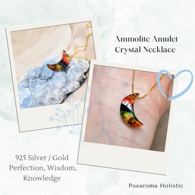 Ammolite Moon Crystal Amulet Necklace Multicolour Rainbow Pendant 