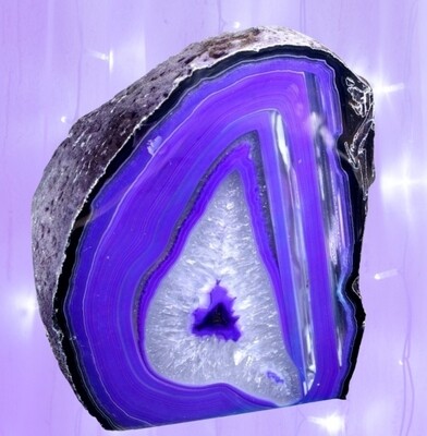 Agate Geode Lamp Crystal Cut Wooden Base Complete - Purple  M