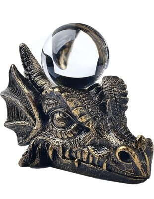 Dragon Head Crystal Ball Holder Stand Bronze Statue
