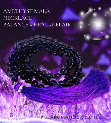 Amethyst Crystal Tassel Mala Beads/ Necklace 