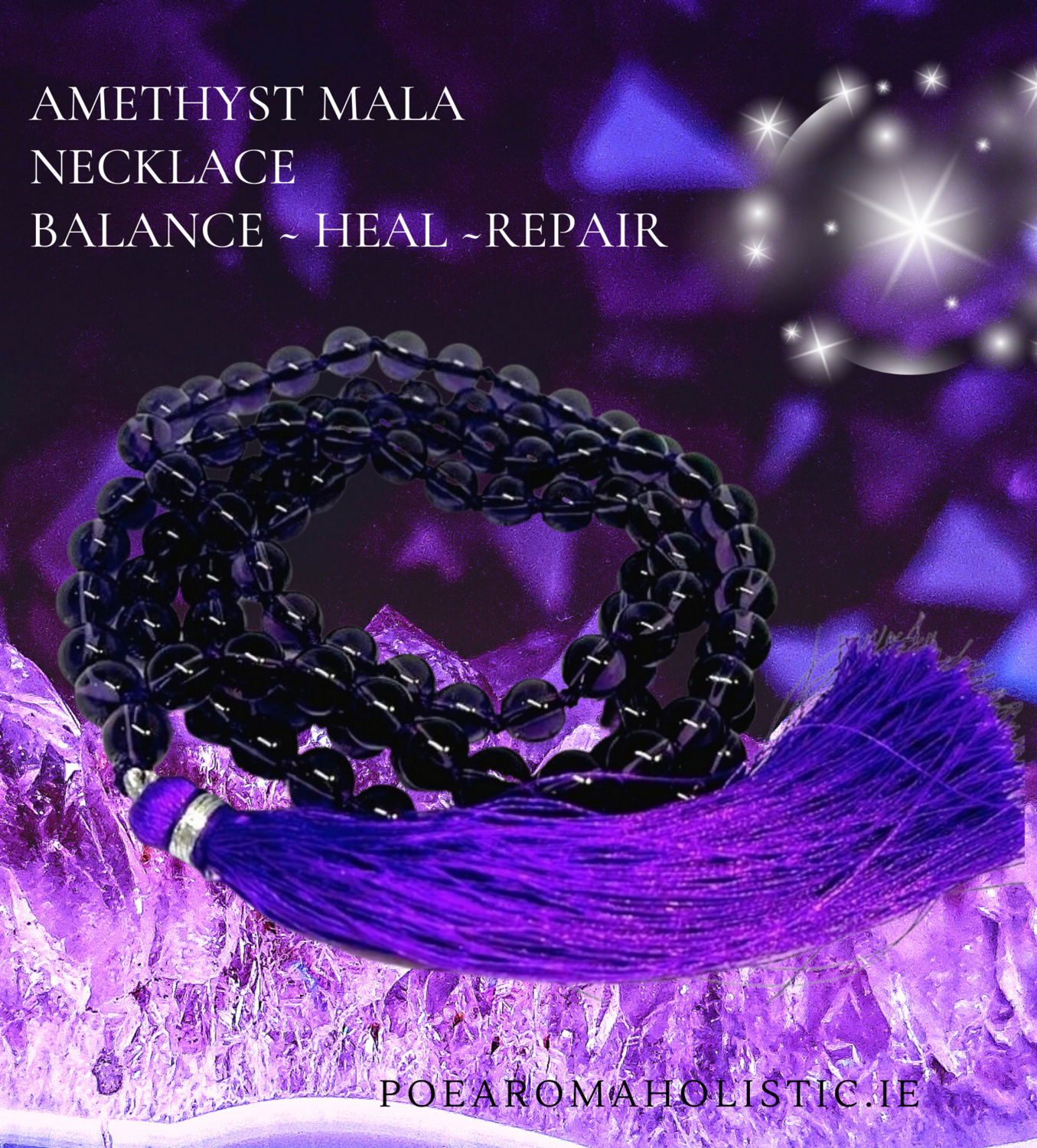 Amethyst Crystal Tassel Mala Beads/ Necklace 