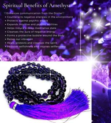Amethyst Crystal Tassel Mala Beads/ Necklace