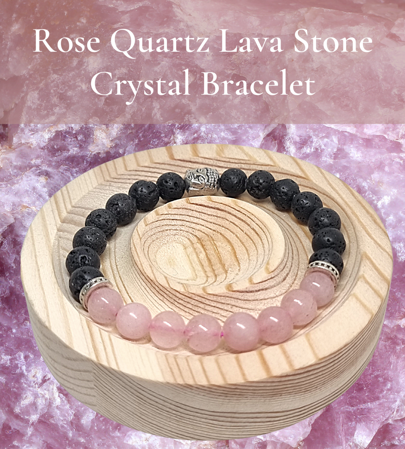 Crystal Bracelet Rose Quartz Lava Rock &quot;CONQUER&quot; Natural Stone Aromatherapy 