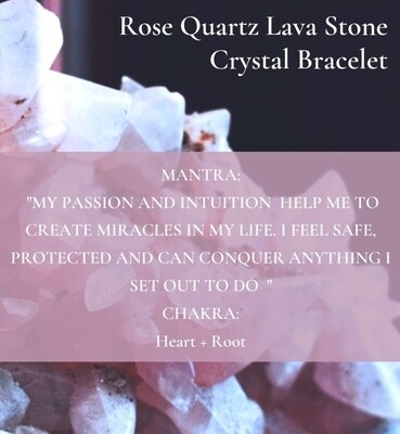 Crystal Bracelet Rose Quartz Lava Rock "CONQUER" Natural Stone Aromatherapy 