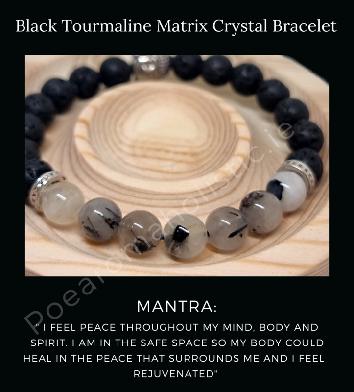 Bracelet Tourmaline Black Matrix Natural stone elastic - All Level Protection
