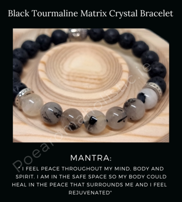 Bracelet Tourmaline Black Matrix Natural stone elastic - All Level Protection