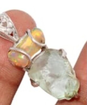 Green Amethyst Crystal Amulet Pendant Necklace 