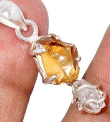 Citrine Crystal Rough with Herkimer Diamond 925 Sterling Silver Necklace Crystal Amulet Pendant Talisman