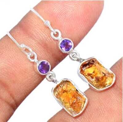 Citrine and Amethyst Crystal Rough Stone Earrings
