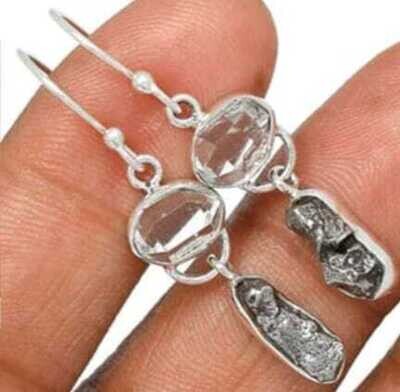 Meteorite Campo Del Cielo &amp; Herkimer Diamond Earrings