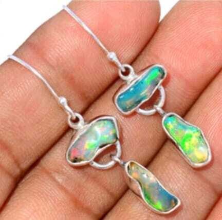 Ethiopian Opal Crystal Earrings 925 Sterling Silver 