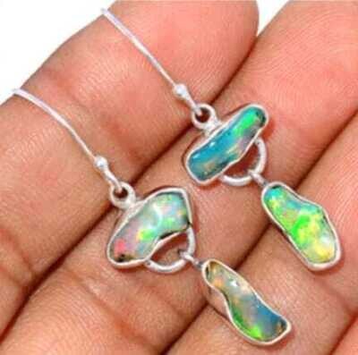 Ethiopian Opal Crystal Earrings 925 Sterling Silver 