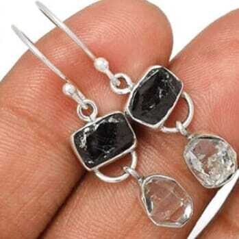 Shungite Earrings | Shungite and Herkimer Diamond Crystal Dangling Earrings