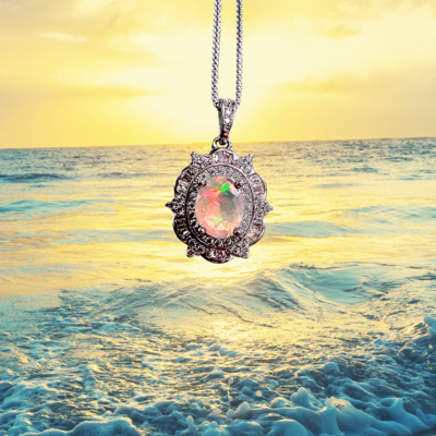 Ethiopian Opal Crystal Necklace 925 Sterling Silver