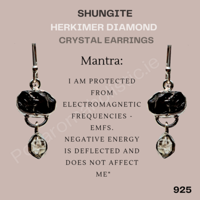 Shungite Earrings | Shungite and Herkimer Diamond Crystal Dangling Earrings