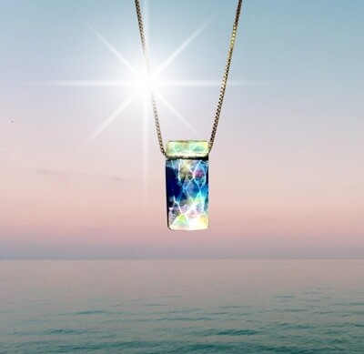 Ammolite Amulet Crystal Facecut Blue Baguette Shape Necklace Pendant