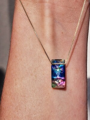 Ammolite Amulet Crystal Facecut Blue Baguette Shape Necklace Pendant