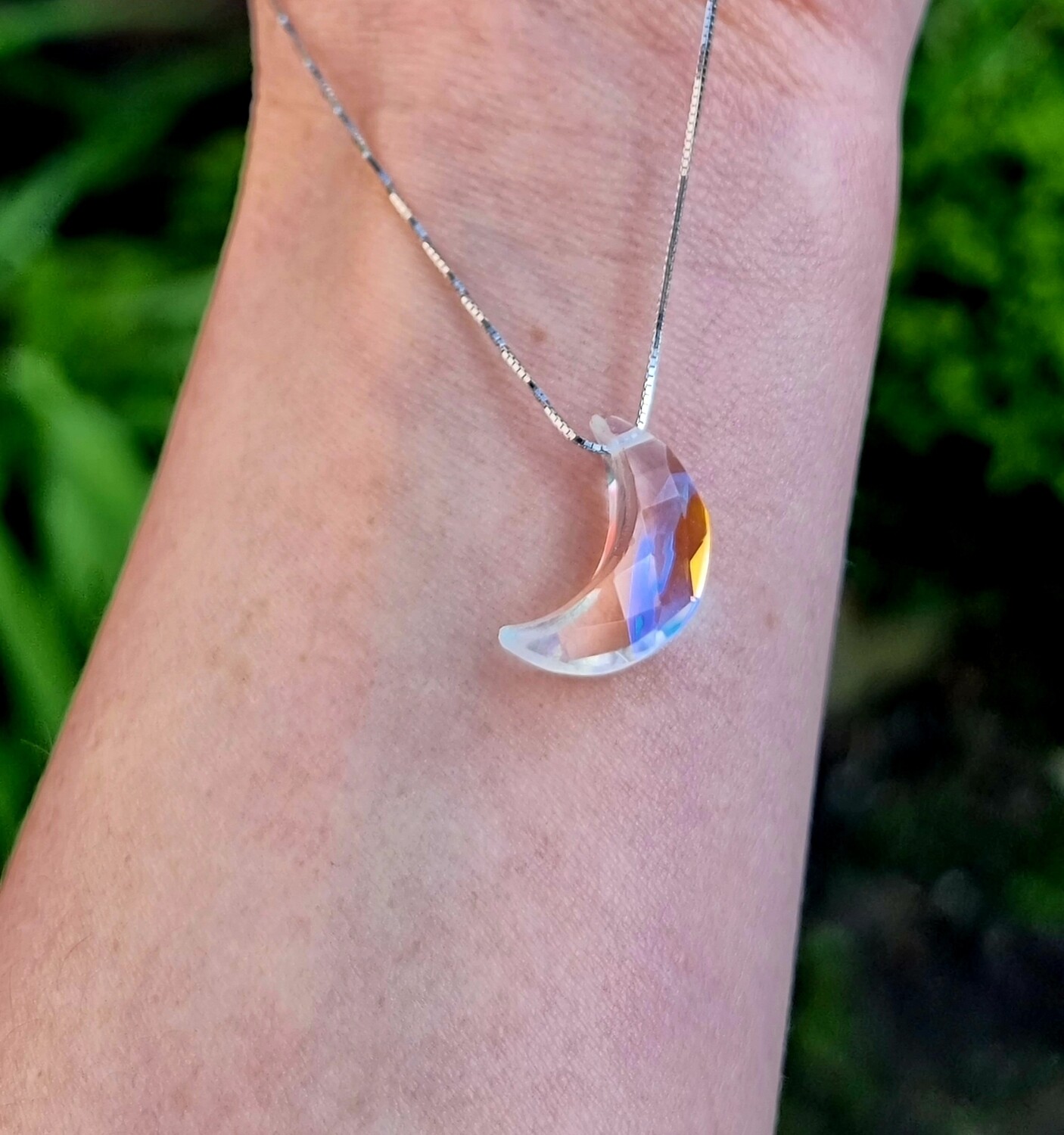 Aurora Moon Topaz Cabochon Crystal Amulet Necklace 925