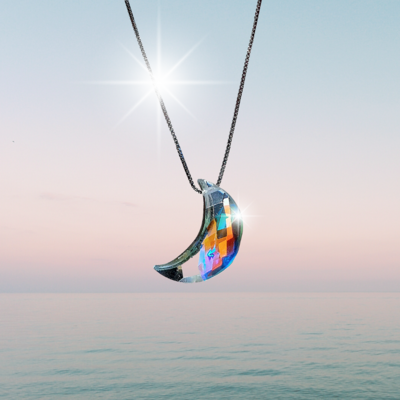 Aurora Moon Topaz Cabochon Crystal Amulet Necklace 925