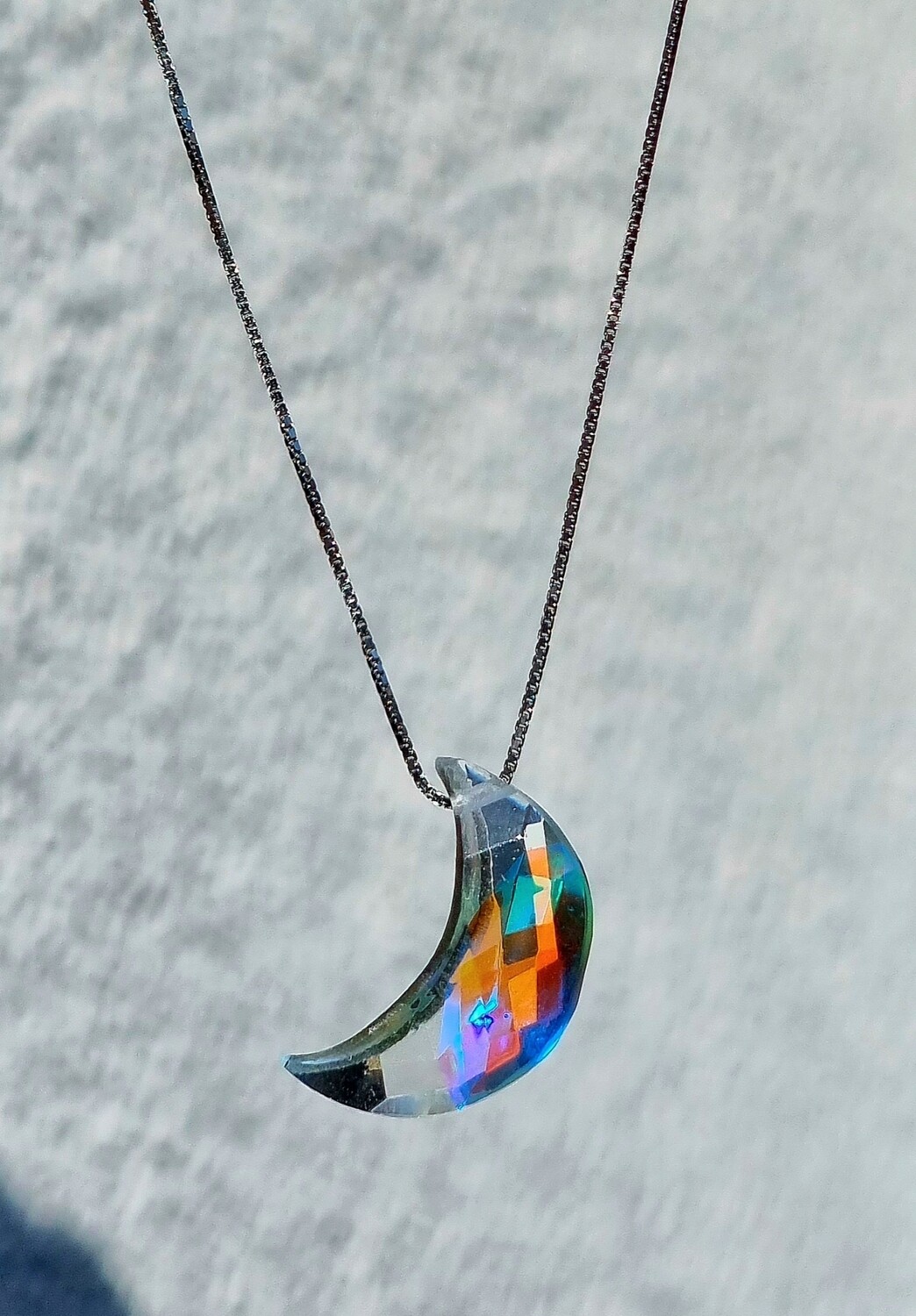 Aurora Moon Topaz Cabochon Crystal Amulet Necklace 925