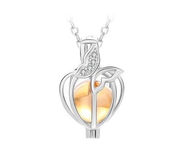Sterling Silver Butterfly Waterdrop Pearl Cage Necklace, Bead Cage Pendant Locket Jewelry