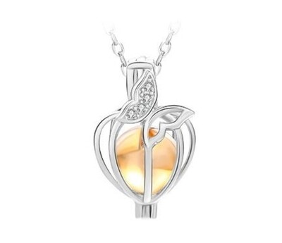 Sterling Silver Butterfly Waterdrop Pearl Cage Necklace, Bead Cage Pendant Locket Jewelry