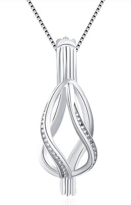 Sterling Silver Twisted Waterdrop Pearl Cage Pendant, Necklace, Pearl, Bead Cage Pendants Necklace Locket Jewelry