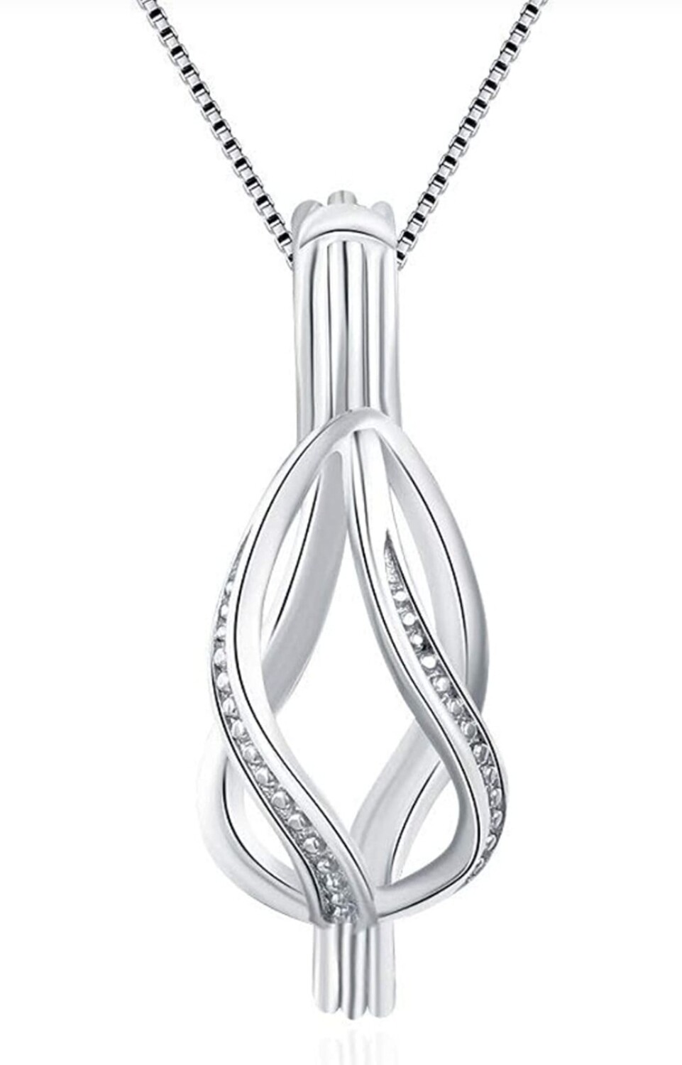 Sterling Silver Twisted Waterdrop Pearl Cage Pendant, Necklace, Pearl, Bead Cage Pendants Necklace Locket Jewelry