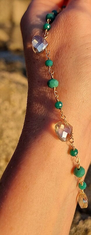 Crystal Necklace "Water Goddess " Emerald Green Tourmaline Citrine Quartz Mother of Nature Collection Amulet 