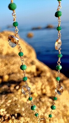 Crystal Necklace &quot;Water Goddess &quot; Emerald Green Tourmaline Citrine Quartz Mother of Nature Collection Amulet 
